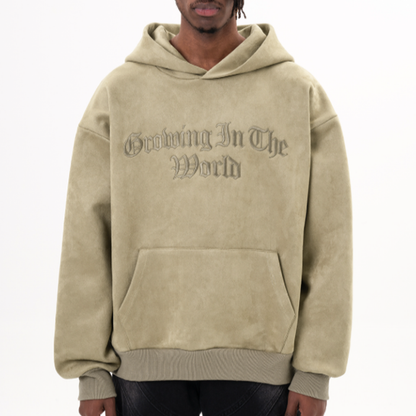 AMERICAN LOGO EMBROIDERED SUEDE HOODIE I-0043