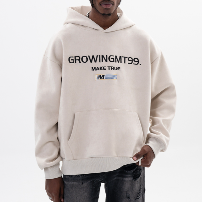 RETRO SUEDE HOODED SWEATSHIRT I-0044