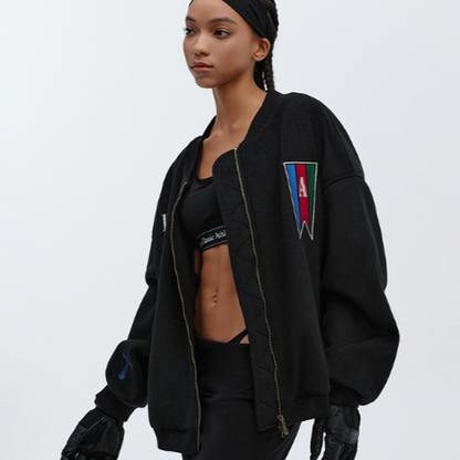 RETRO EMBROIDERED BASEBALL JACKET I-0075