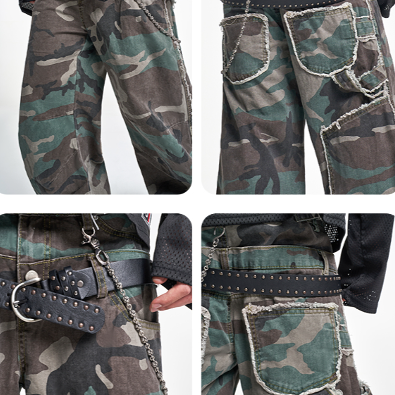 CAMOUFLAGE WIDE-LEG WORK PANTS I-0032