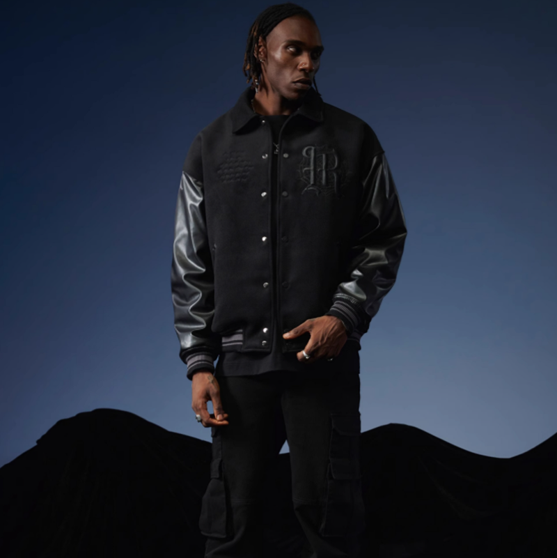 EMBROIDERED BLACK BASEBALL JACKET I-0057