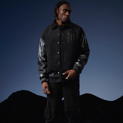 EMBROIDERED BLACK BASEBALL JACKET I-0057