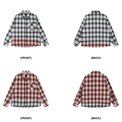 PLAID SPLICE LONG SLEEVE SHIRT I-0084