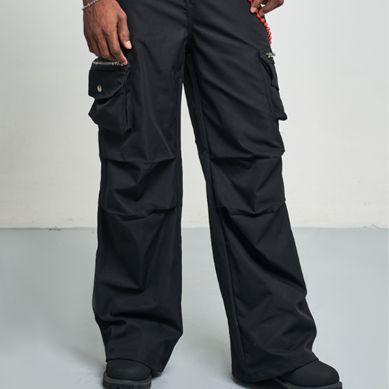 SOLID COLOR PLEATED CARGO PANTS I-0028
