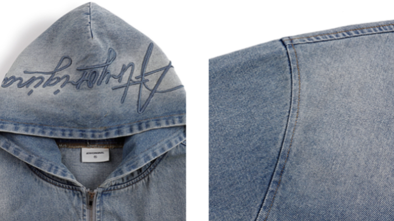 DENIM HOODED ZIP-UP CARDIGAN I-0077