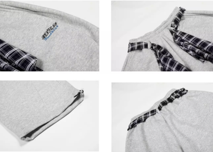 RETRO PLAID WIDE-LEG SWEATPANTS I-0179