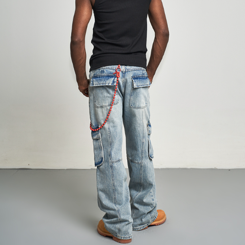 MULTI-POCKET DENIM PANTS I-0030