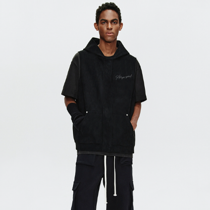 FLORAL EMBROIDERED SUEDE VEST I-0092