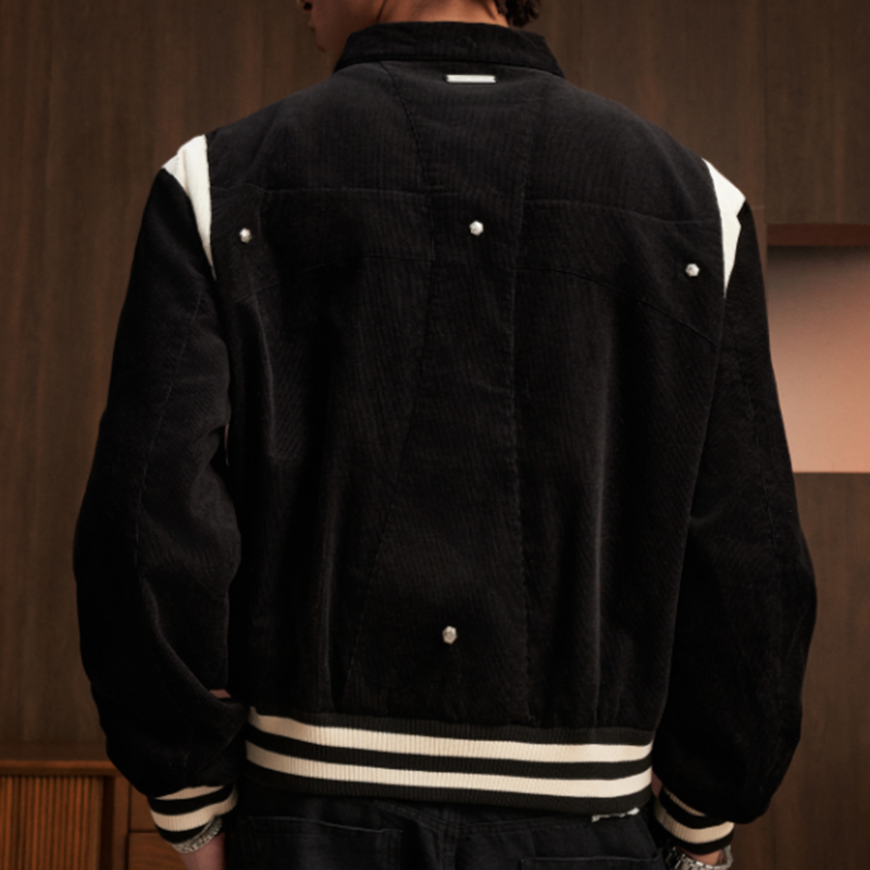 PATCHWORK CORDUROY BASEBALL JACKET I-0053