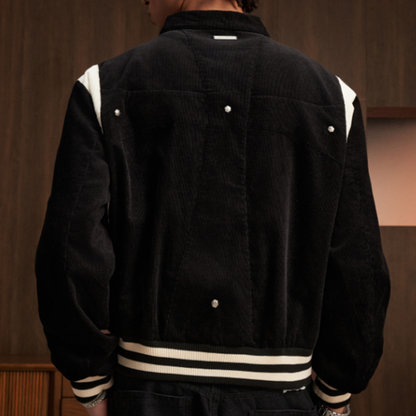 PATCHWORK CORDUROY BASEBALL JACKET I-0053