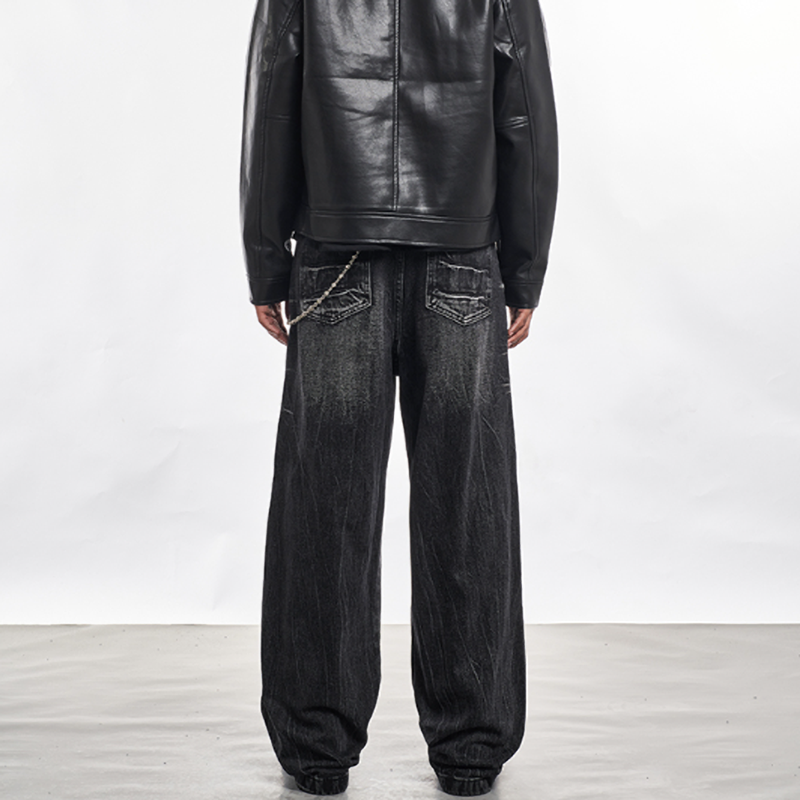 PLEATED LOOSE WIDE-LEG JEANS I-0040