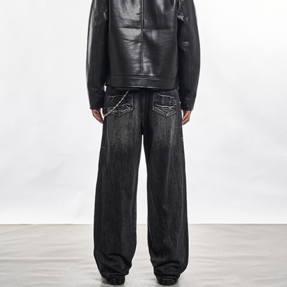 PLEATED LOOSE WIDE-LEG JEANS I-0040