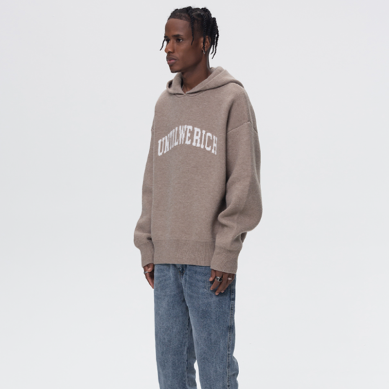 LOOSE HOODED KNIT SWEATSHIRT I-0015