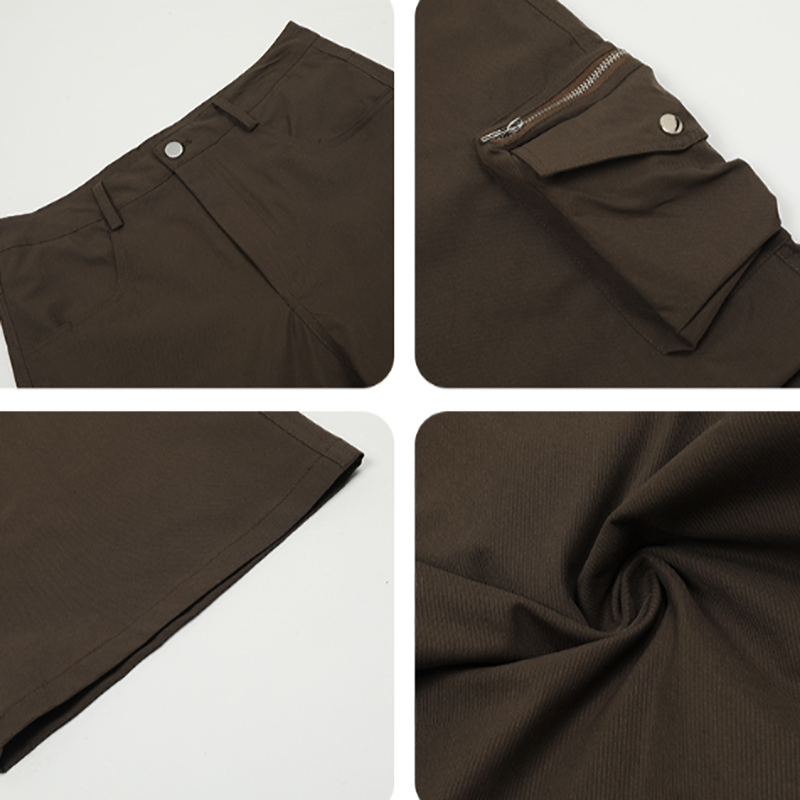 SOLID COLOR PLEATED CARGO PANTS I-0028