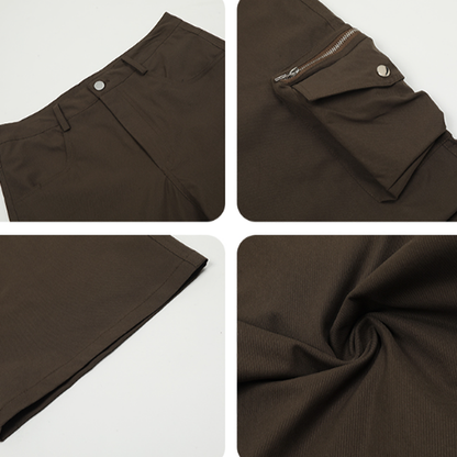 SOLID COLOR PLEATED CARGO PANTS I-0028