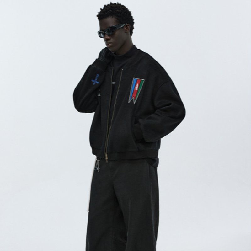 RETRO EMBROIDERED BASEBALL JACKET I-0075