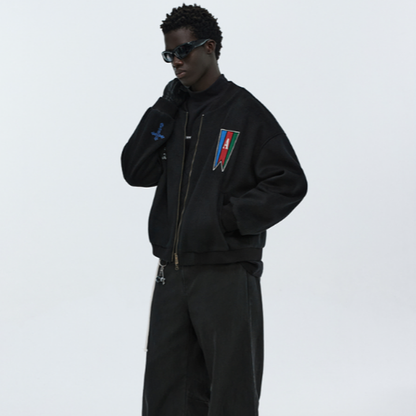 RETRO EMBROIDERED BASEBALL JACKET I-0075