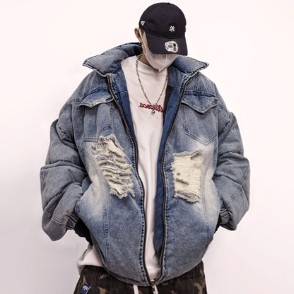 HIP-HOP DENIM DOWN JACKET I-0197