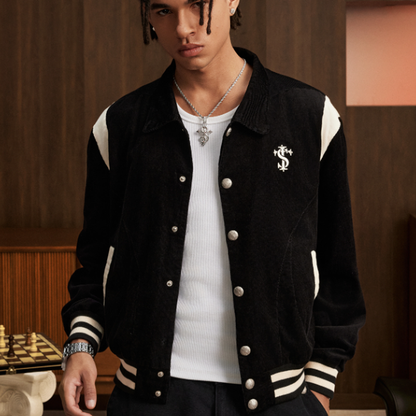 PATCHWORK CORDUROY BASEBALL JACKET I-0053