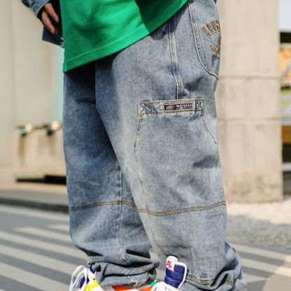 EMBROIDERED DENIM PANTS I-0131