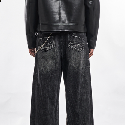 PLEATED LOOSE WIDE-LEG JEANS I-0040