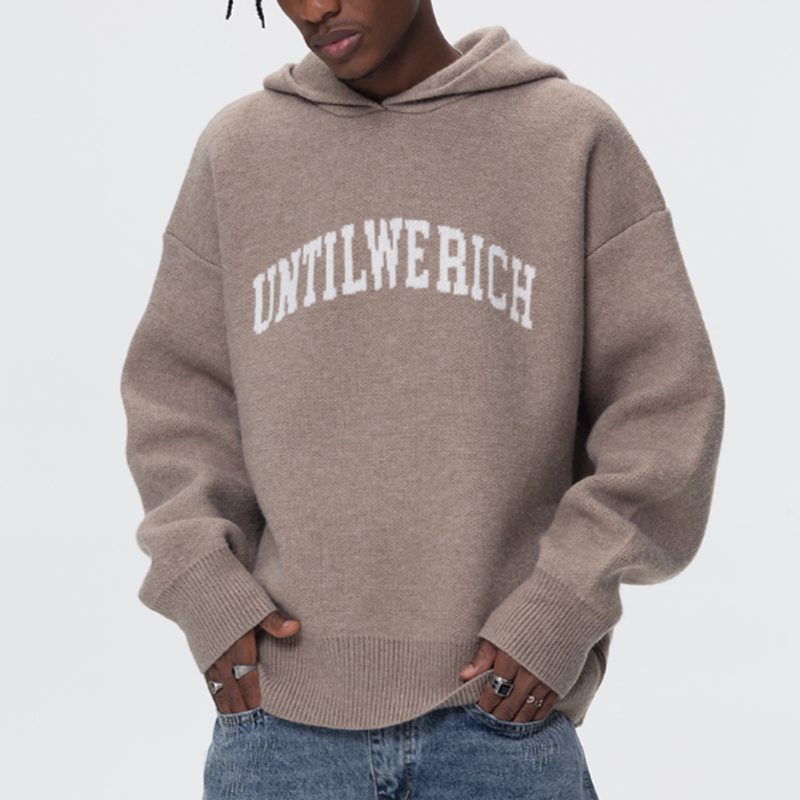 LOOSE HOODED KNIT SWEATSHIRT I-0015