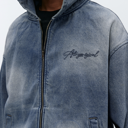 DENIM HOODED ZIP-UP CARDIGAN I-0077