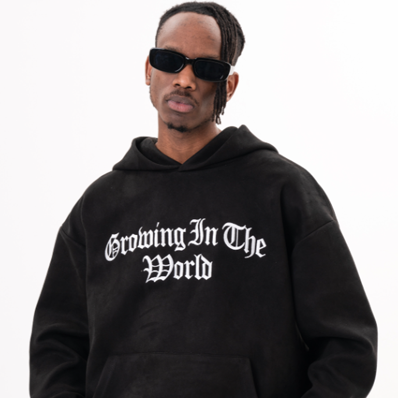 AMERICAN LOGO EMBROIDERED SUEDE HOODIE I-0043