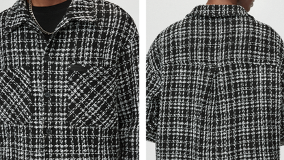 PLAID LEATHER SHIRT JACKET I-0086