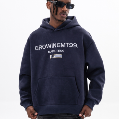 RETRO SUEDE HOODED SWEATSHIRT I-0044