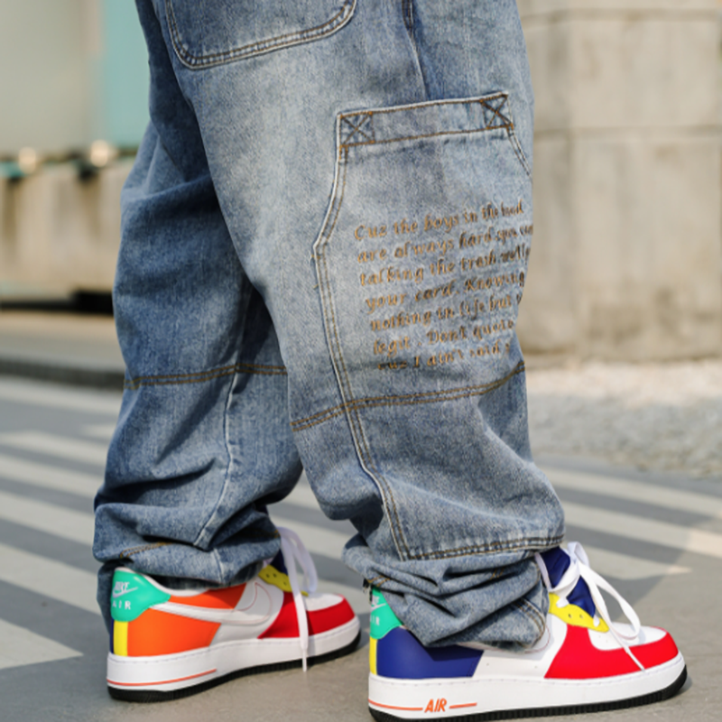 EMBROIDERED DENIM PANTS I-0131