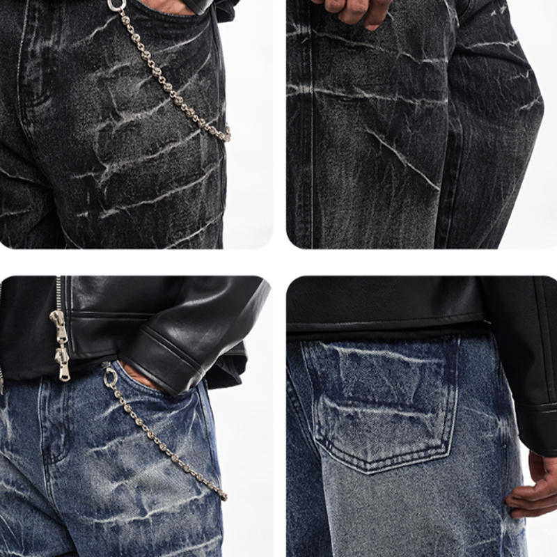 PLEATED LOOSE WIDE-LEG JEANS I-0040