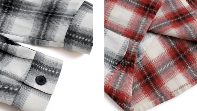 PLAID SPLICE LONG SLEEVE SHIRT I-0084