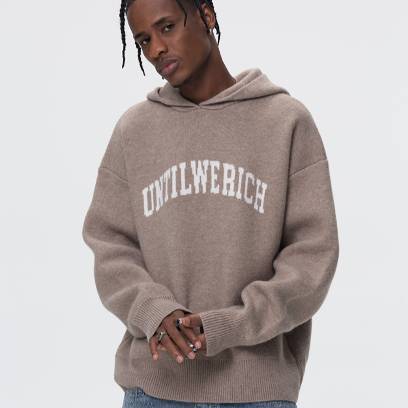 LOOSE HOODED KNIT SWEATSHIRT I-0015