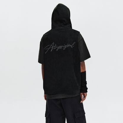 FLORAL EMBROIDERED SUEDE VEST I-0092