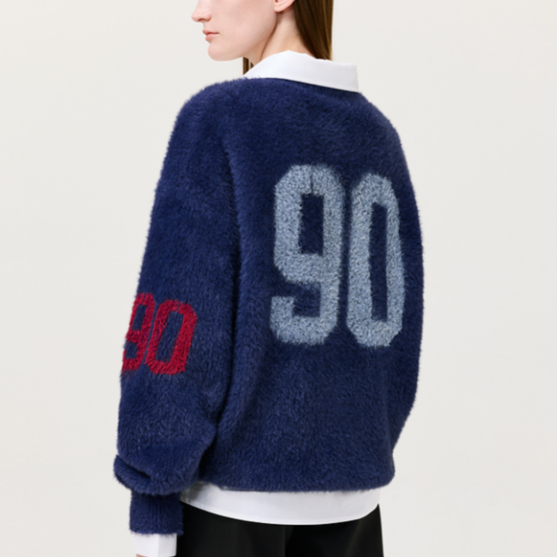 BLUE FAUX MINK SWEATER I-0073