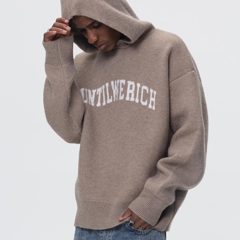 LOOSE HOODED KNIT SWEATSHIRT I-0015