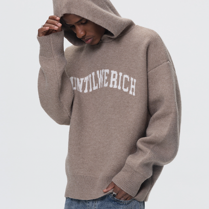 LOOSE HOODED KNIT SWEATSHIRT I-0015