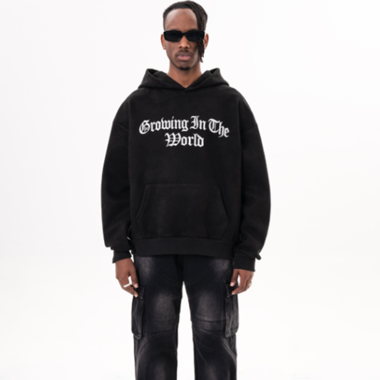 AMERICAN LOGO EMBROIDERED SUEDE HOODIE I-0043