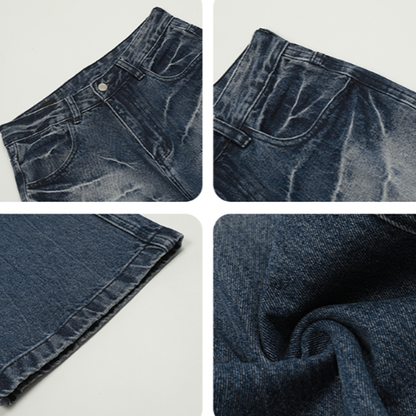 PLEATED LOOSE WIDE-LEG JEANS I-0040