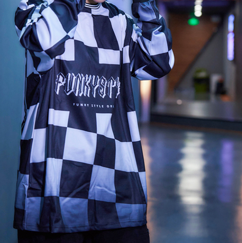 PLAID HIP-HOP LONG SLEEVE TEE I-0118