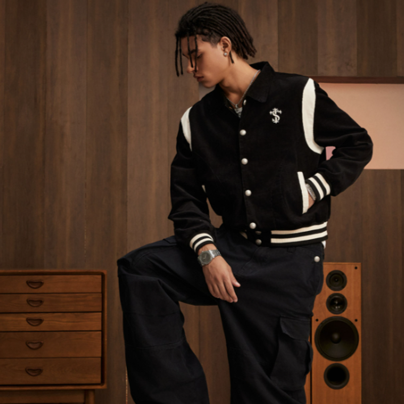 PATCHWORK CORDUROY BASEBALL JACKET I-0053