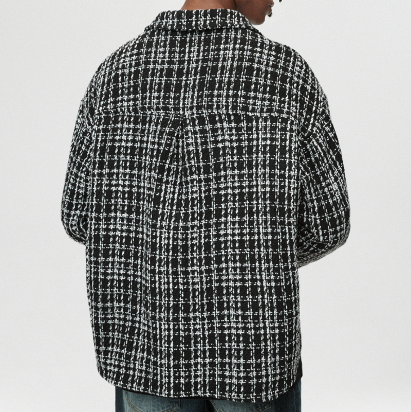 PLAID LEATHER SHIRT JACKET I-0086