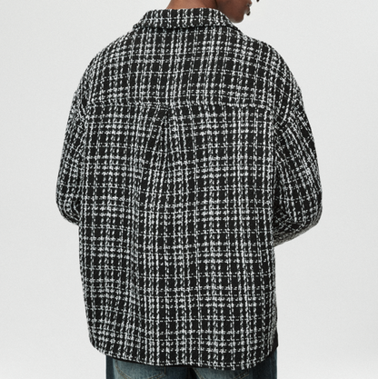 PLAID LEATHER SHIRT JACKET I-0086