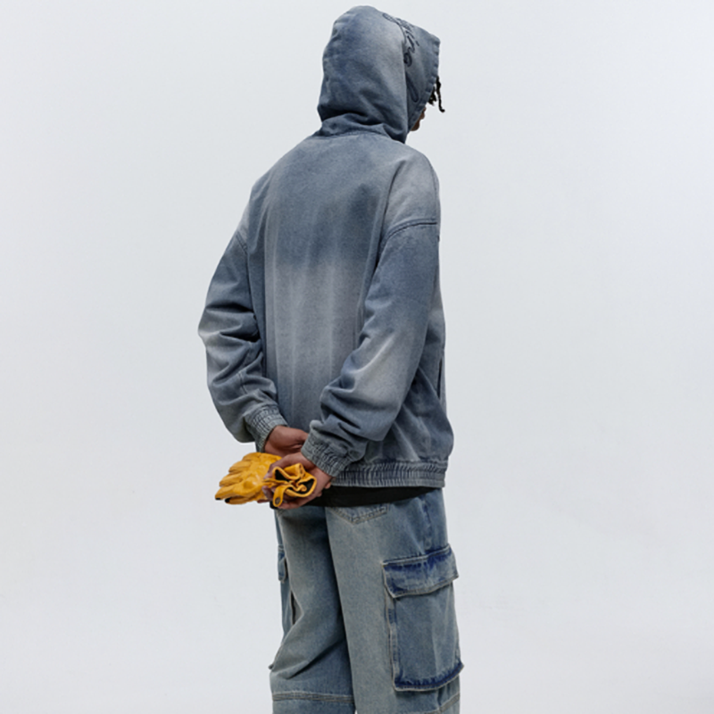 DENIM HOODED ZIP-UP CARDIGAN I-0077