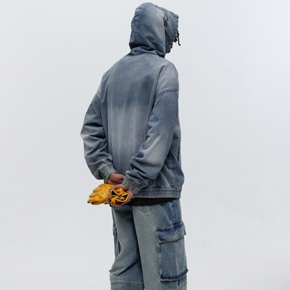 DENIM HOODED ZIP-UP CARDIGAN I-0077