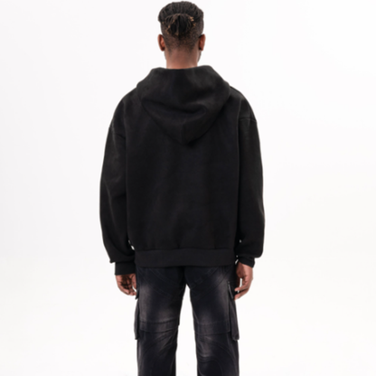 AMERICAN LOGO EMBROIDERED SUEDE HOODIE I-0043