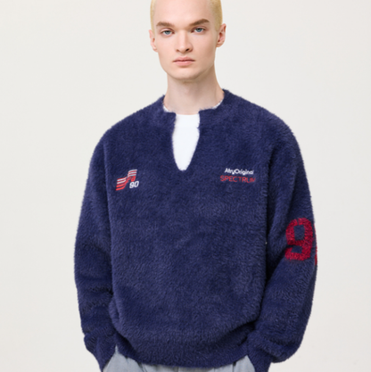 BLUE FAUX MINK SWEATER I-0073