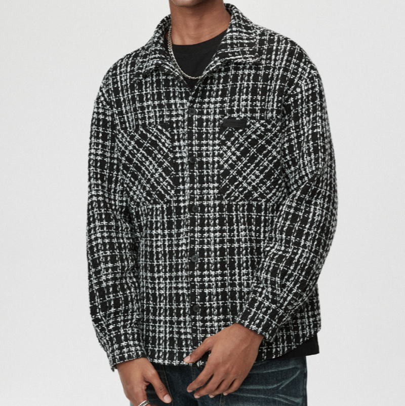 PLAID LEATHER SHIRT JACKET I-0086