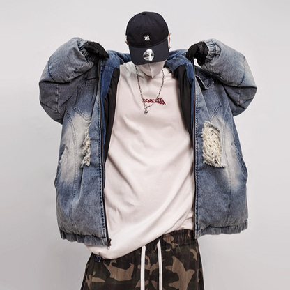 HIP-HOP DENIM DOWN JACKET I-0197